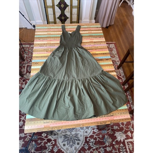 ELAN L Olive Green Maxi Dress Mixed Media Knit Ruffle Cottage Garden Tiered Boho - Picture 11 of 15