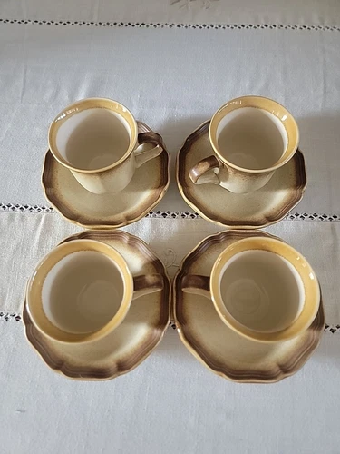 4 Mikasa Whole Wheat Cups & Saucers E8000 Sets Made in Japan Excellent