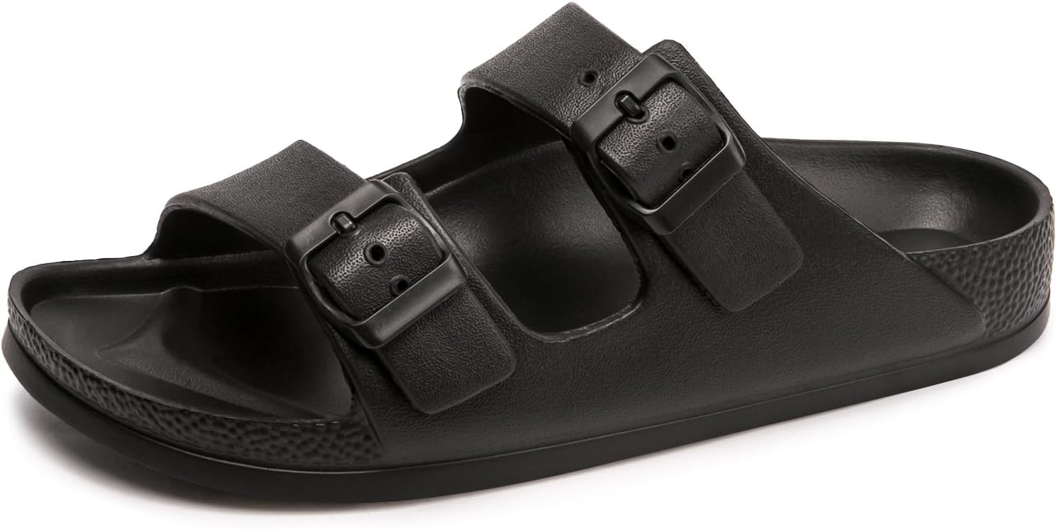 FUNKYMONKEY Women's Comfort Slides Double Buckle 8, Black/Sandals/Women