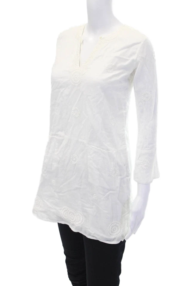 Antik Batik Girls V-Neck Embroidered Long Sleeve Pockets Dress White Size 12Y - Image 2 of 4