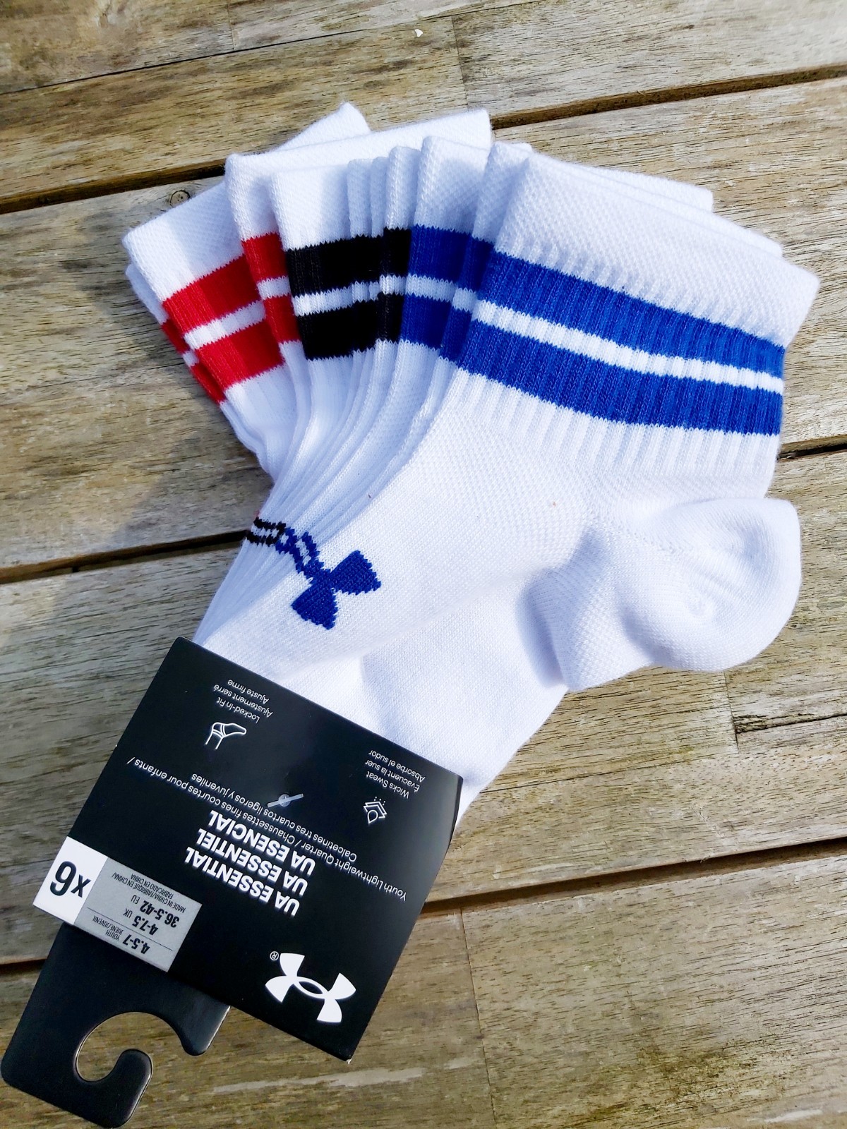 6 PAIRS :  4-7.5 UNDER ARMOUR White Quarter SOCKS 36.5-42 Unisex Shlf24