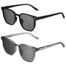 2pcs Sunglasses for Women Men, PC Square Sunglasses, Black Transparent Gray