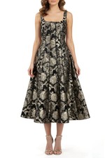 Mila Mae Dress Size Medium Gold Jacquard Sleeveless Fit and Flare Midi $134