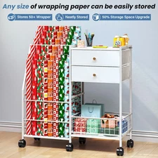 TC-HOMENY Rolling Wrapping Paper Cart Craft Ribbon Gift Organizer Storage Holder