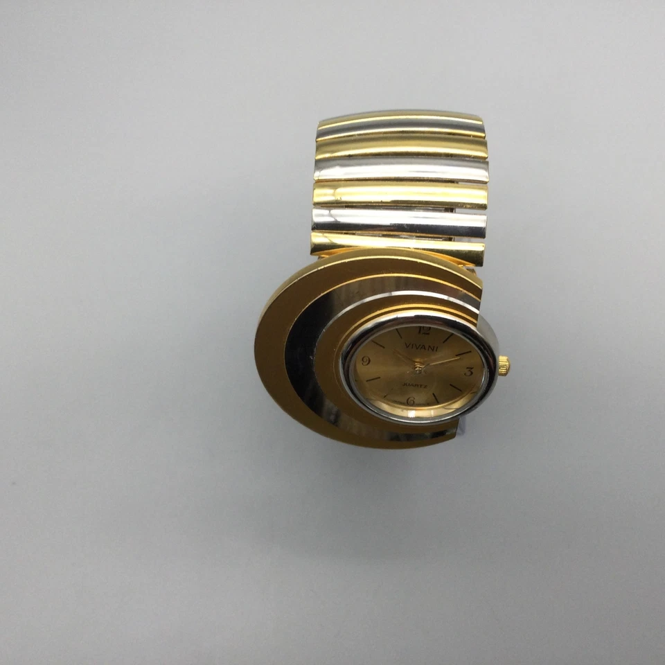 Reloj Vivani Luna Media Luna Mujer 42mm Dorado Tono Plata Banda Elástica Batería Nueva Foto 3 de 4