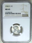 1943-S Lincoln Steel Cent NGC MS65 Superb Frosty Luster, PQ New Holder #P350S