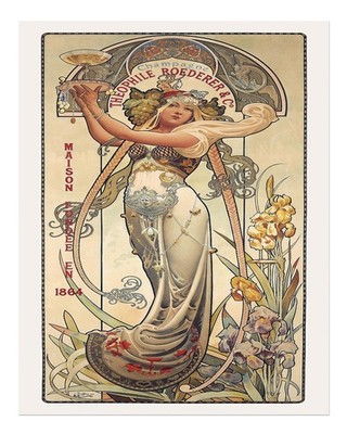 Jugendstil Wandkunst von Alphonse Mucha Art Nouveau Blumenmotiv Wand