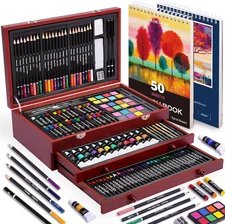 175 Piece Deluxe Art Set with 2 Drawing Pads Acrylic Paints Crayons Colored