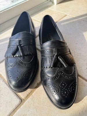 OAKTON MENS DRESS LOAFERS 505 LEATHER KILT TASSELS WING TIP 9.5 US Black