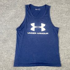Under Armour Mens HeatGear Big Logo Tank Top Navy Blue Medium Loose Fit Shirt