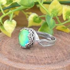 925 Sterling Silver Aurora Opal Ring  Boho Statement Handmade Jewelry for Women