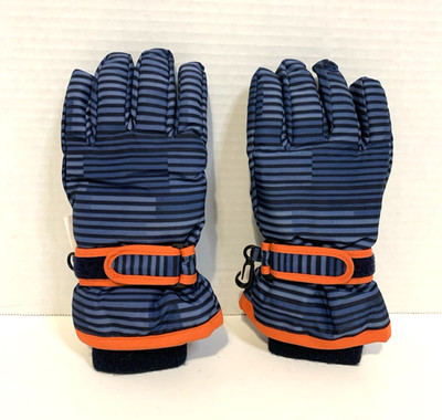 Thermolite Youth Snow Gloves Ski Snowboard Size YM Navy Blue Strip & Orange
