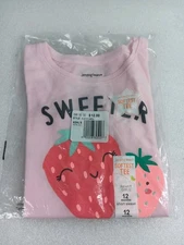 NWT Jumping Beans Girls Pink T-Shirt 12 Months Softest Tee Strawberry
