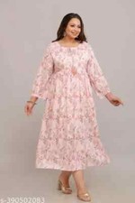 Plus Size Women Boho Maxi Dress Floral Rayon Pink Gown 3XL-10XL