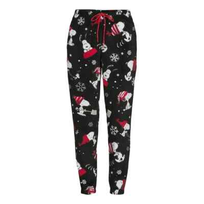 Peanuts Snoopy Women's Plus Plush Joggers Black With Pockets 2X (18W-20W)