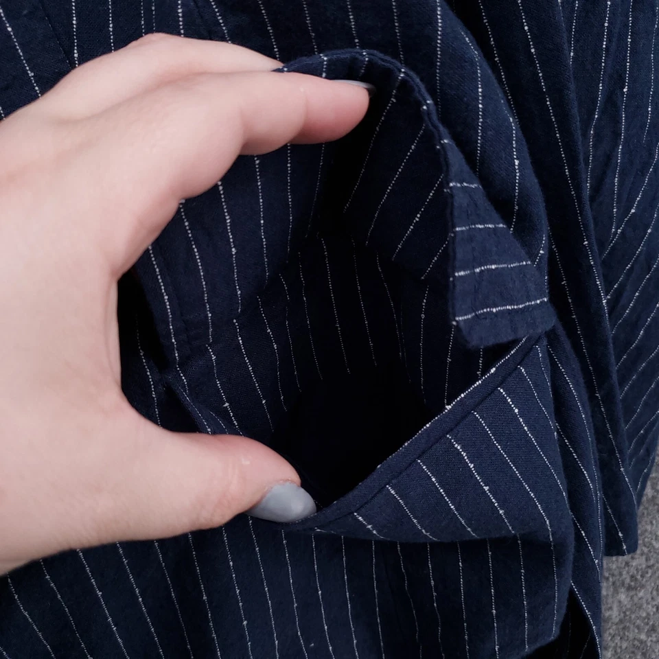 Blazer Lane Bryant Mujer 14 Azul Mezcla de Lino Rayas Abrigo Chaqueta Cintura Corbata Forrada Foto 4 de 4