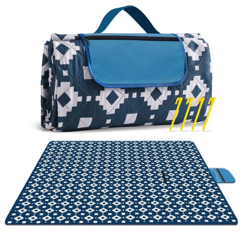 Large Picnic Blanket 80”x80” Waterproof Foldable Beach Blanket with 3-Layer T...
