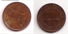 4 Pfennig Kupfer M&uuml;nze Deutsches Reich 1932 F  (111602)