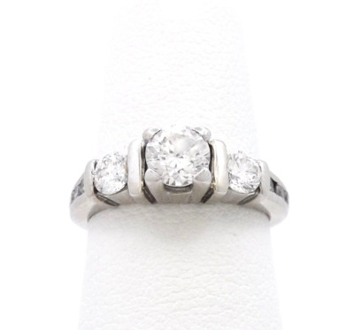 14k White Gold Natural Diamond Past Present Future Engagement Ring sz4