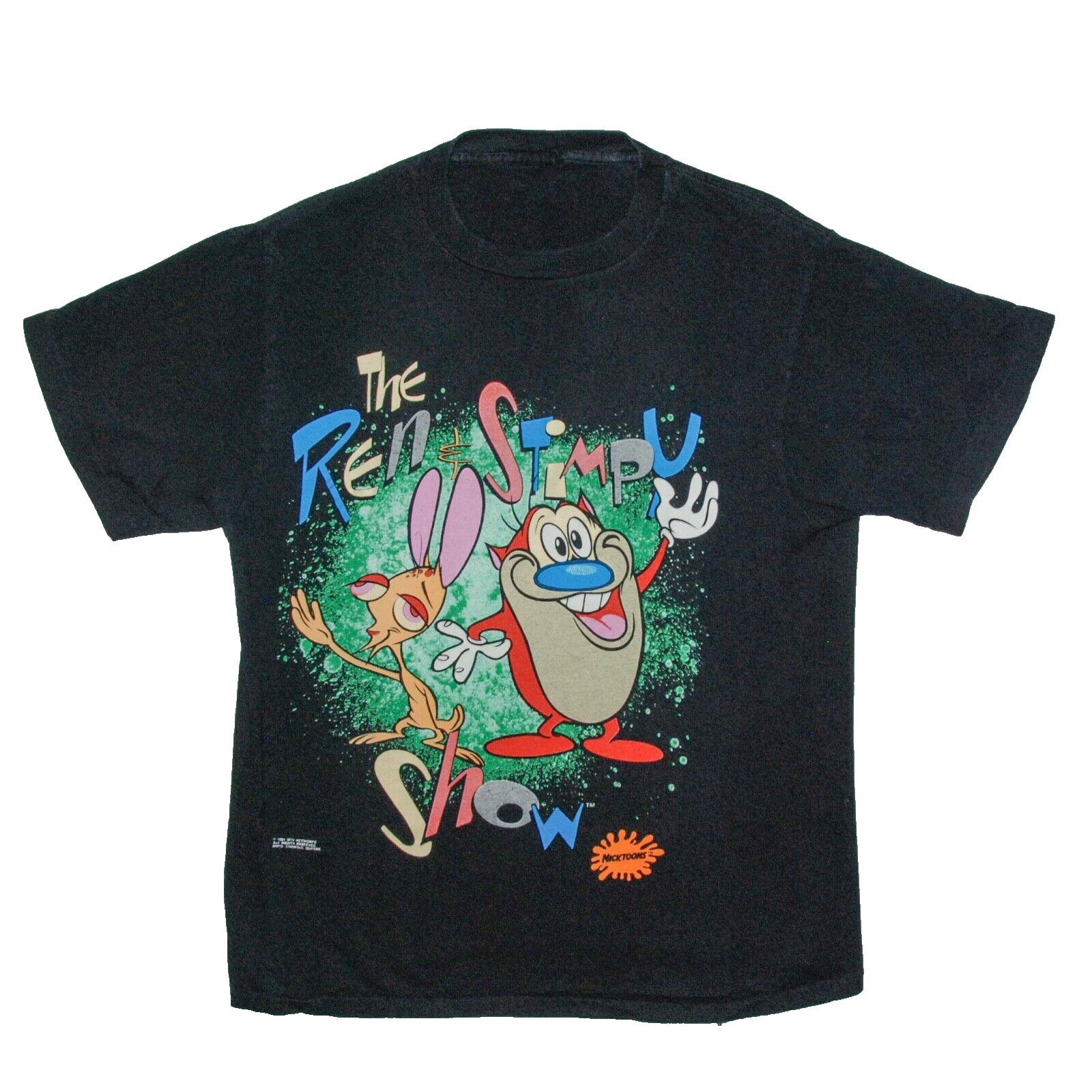 90'S CHANGES Ren and Stimpy Large Print Character Print T-Shirt Made in USA Men's M Size Vintage cotton white type Vintage Second Hand