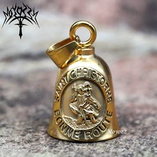 Gold St. Christopher Motorcycle Biker Bell Hanger Gift Men & FREE Bell Hanger