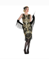 roaring 20s gold and black flapper costume sz L new in package