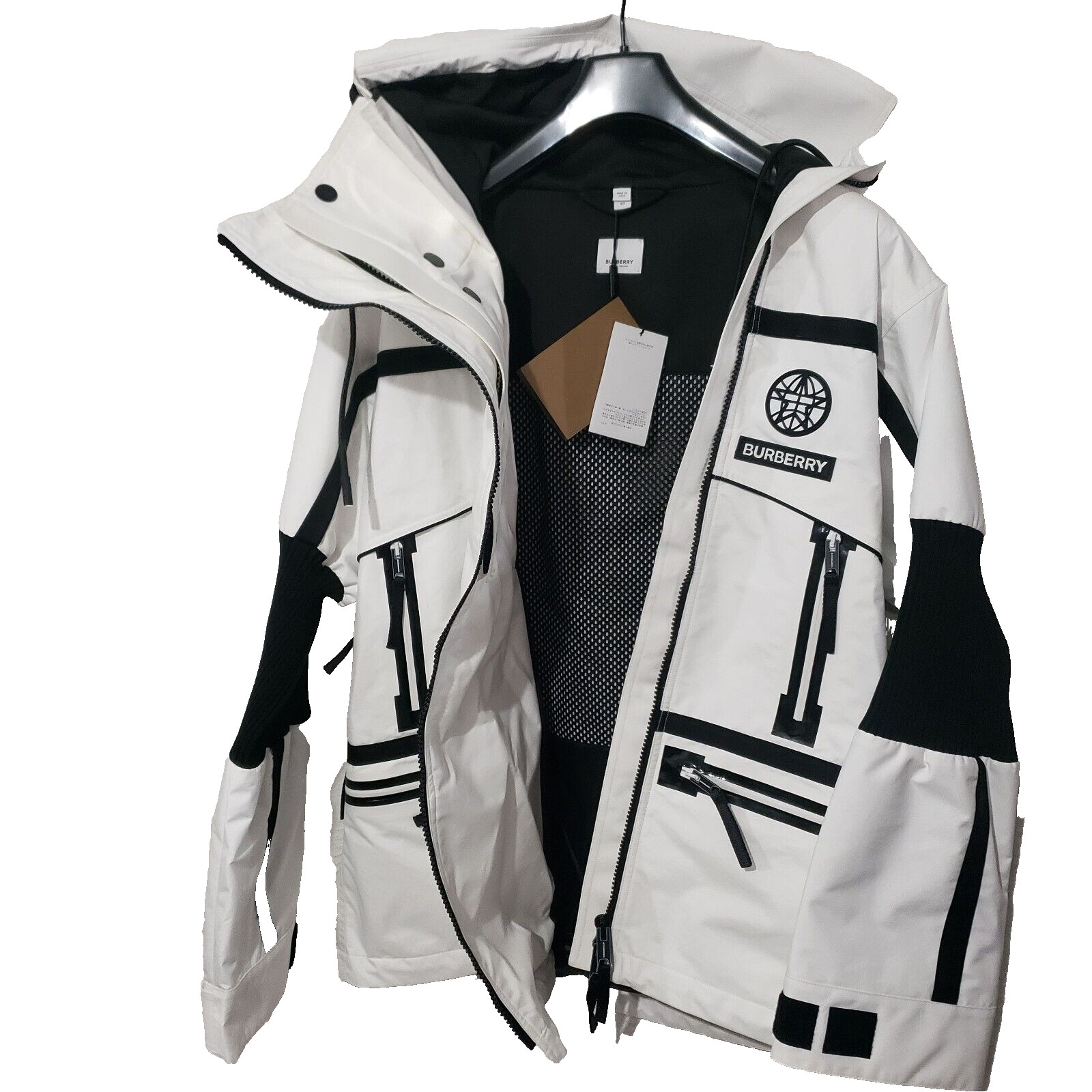 Luxury BURBERRY  Italy Globe Graphic Reconstructed Optic White/Black Jacket 50