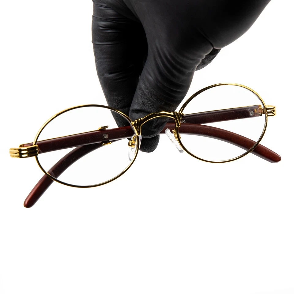 Мужские деревянные хип-хоп винтажные круглые золотые оправы прозрачные линзы ретро очки - Изображение 4 из 4