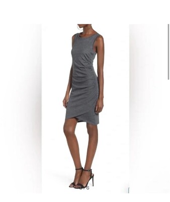 leith ruched body con dress Leith Gray Charcoal Heather Ruched Body Con Sleeveless Dress Size XS