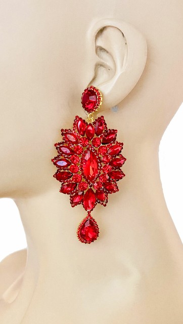 3 5 Lang Statement Ohrringe Rot Strass Drag Queen Festzug Kostum Schmuck Ebay