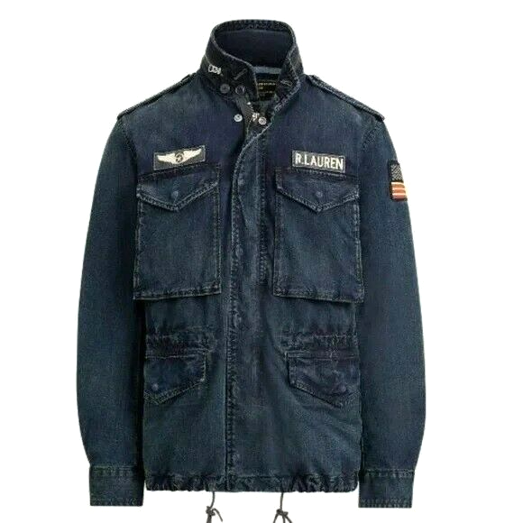 RALPH LAUREN(Polo Jeans )ミリタリージャケット Polo Ralph Lauren Men's USA Flag Military Patch Denim Field