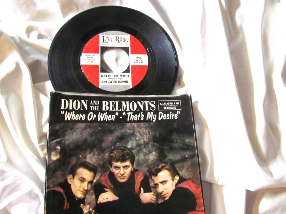 DION AND THE BELMONTS WHERE OR WHEN PIC SLEEVE w/RECORD 1959 ORIGINAL LAURIE Foto 2 de 4