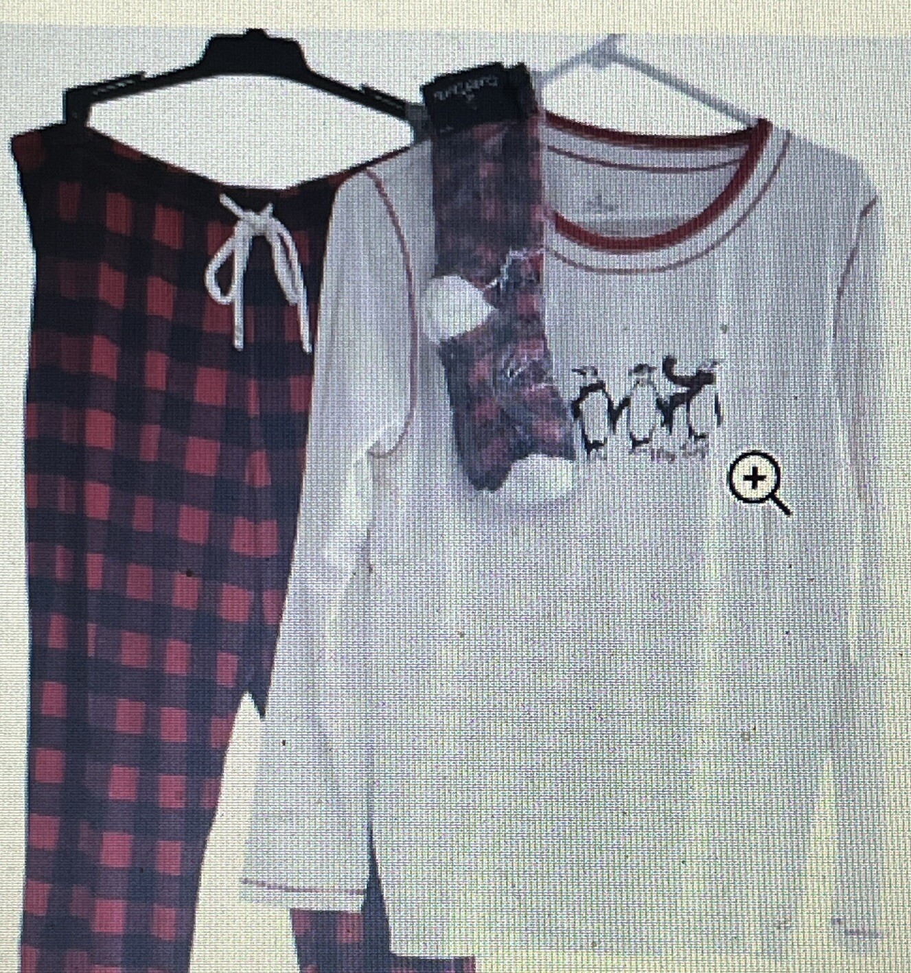 Cuddl Duds 3 Piece Pajamas Set Penguins Red and Black Plaid Socks Size