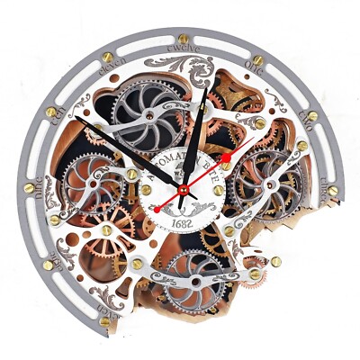 Automaton Bite Large Moving Gears Wall Clock 1682 Black Gold Steampunk Loft Art