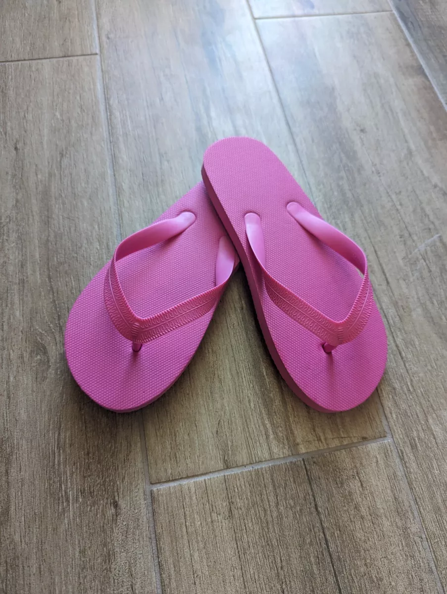 Girl's FLIP-FLOP Shoes Sandals, Basic Plain Pink Plastic, Size 13