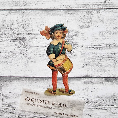 um 1900 Junge Mann Trommel Uniform Victorian Oblate Prägedruck Luxuspapier Deko