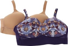 Rhonda Shear 2Pc Molded Cup Bra Mesh Back Watercolor Floral Beige M NWOT 1199
