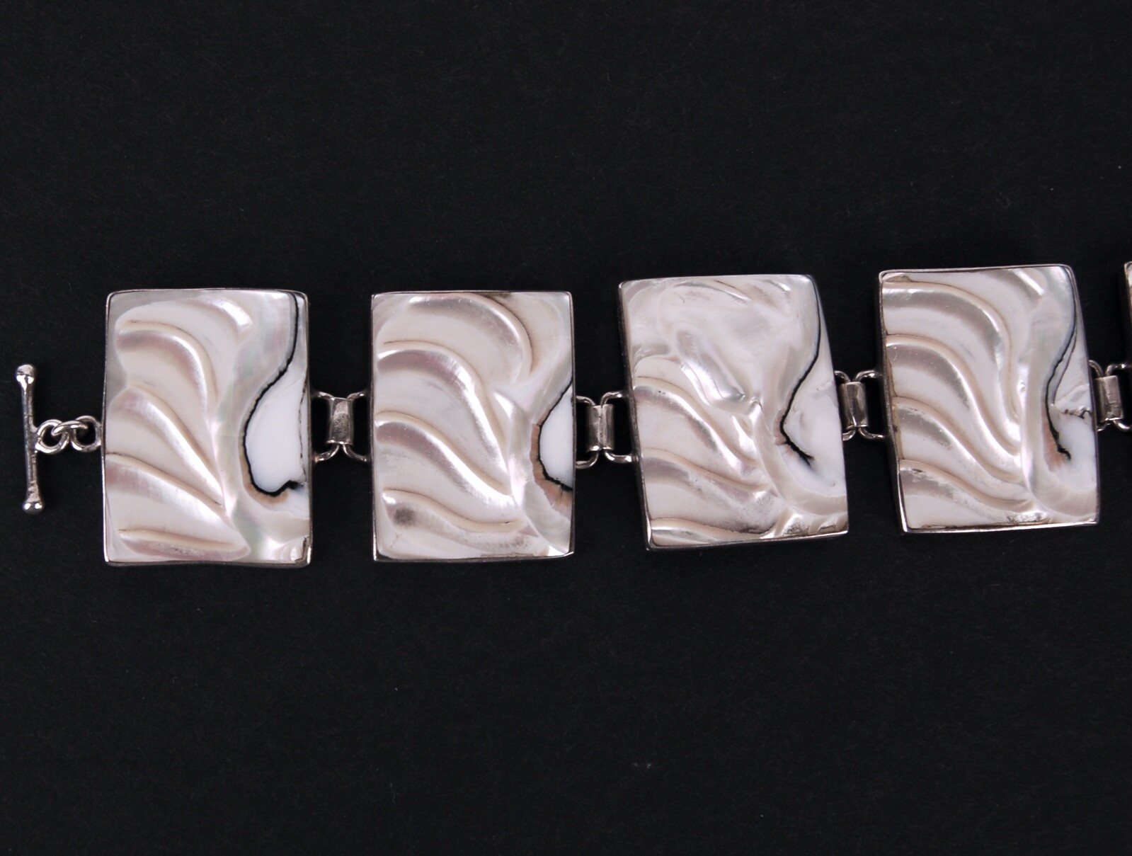 Vintage Abalone Shell Silver Link Toggle Bracelet… - image 3