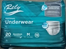RELY INCONTINENCE BRIEF MAXIMUM ABSORBENCY UNDERWEAR 20-COUNT MEDIUM 34"-46"