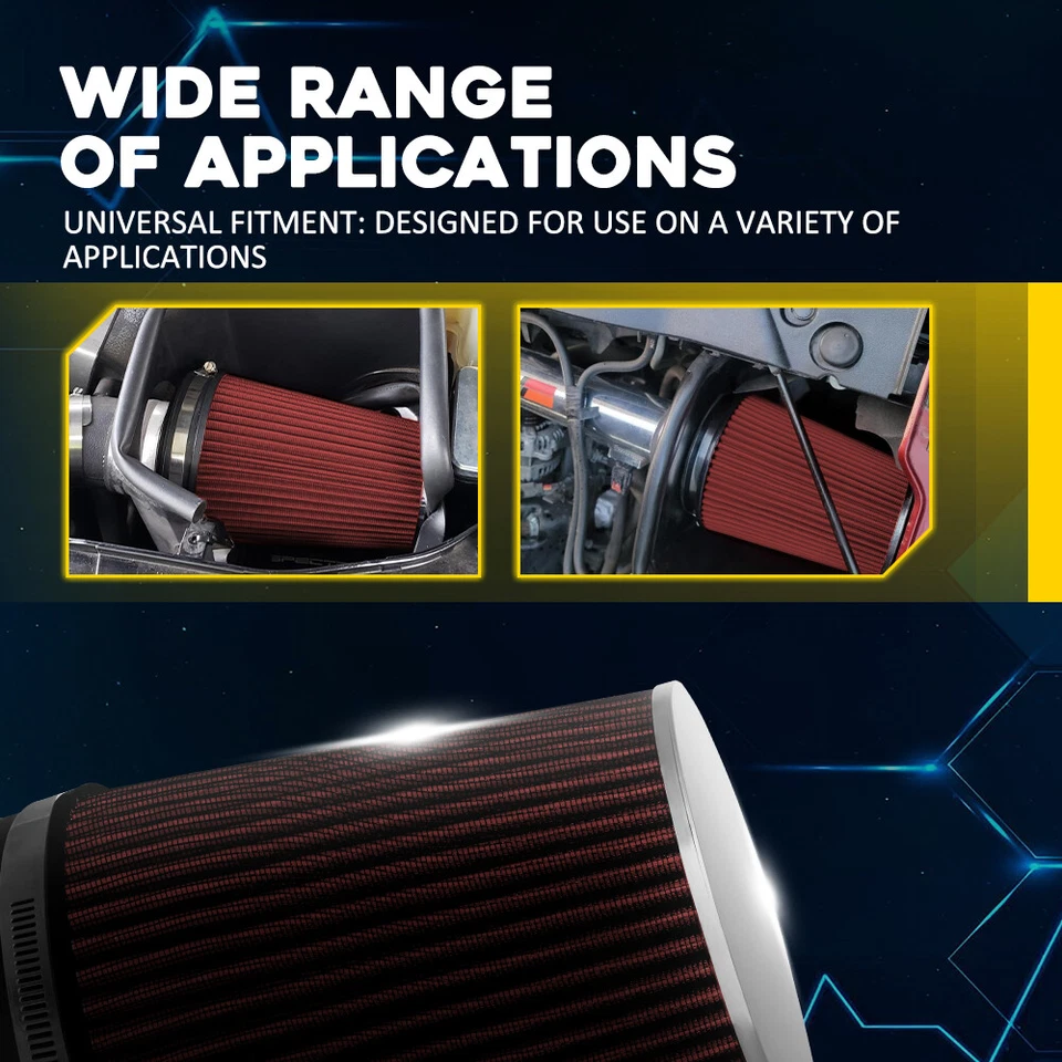 Filtro de aire seco de repuesto de cono de admisión de aire para camión de entrada de 190 mm ROJO de pulgadas cortas Foto 2 de 4