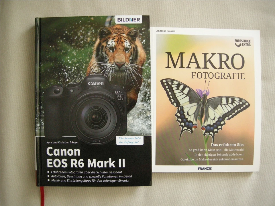 2 Bücher: Canon EOS R6 Mark II (Tipps/Bedienung usw.) und Makrofotografie