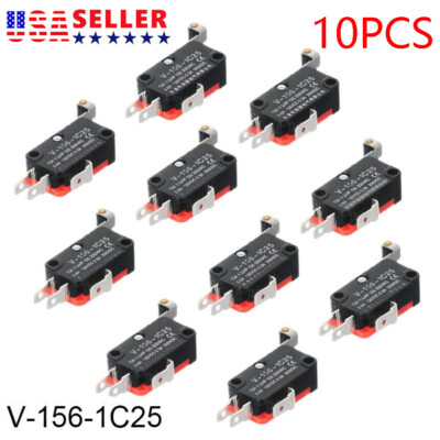 10PCS V-156-1C25 Lead Limit Switch SPDT Long Straight Hinge Roller Button Red