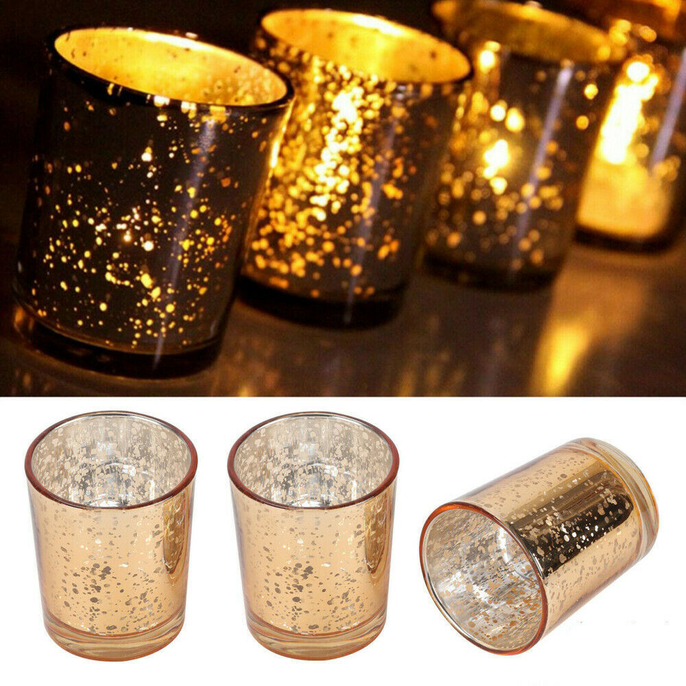 6/12 PCS Gold & Silver Speckle Votive Tea Lights Candle Holder Set l