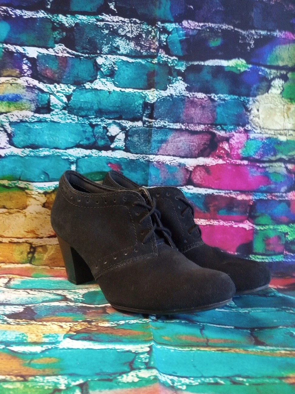 Stivali Oxford Clarks anni '90 pieghevoli scuri accademia pelle scamosciata nera 7 5 M