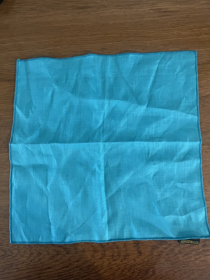 CLIFTON WILSON Men’s 100% Linen Pocket Square Teal Made In USA $65 - Image 3 of 3