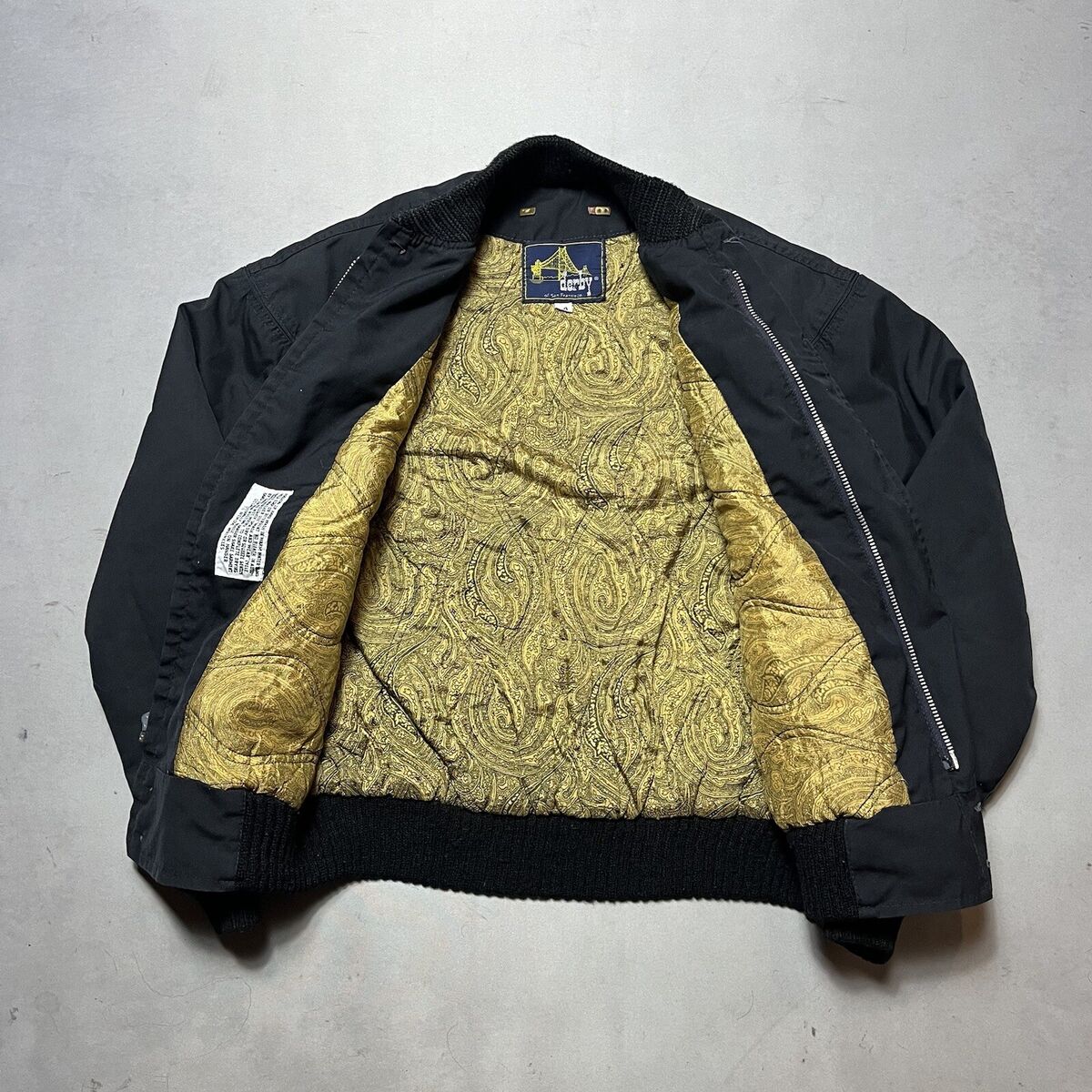 Vintage Derby San Francisco Black Bomber Jacket Gold Paisley Vintage Derby San Francisco Black Bomber Jacket Gold Paisley