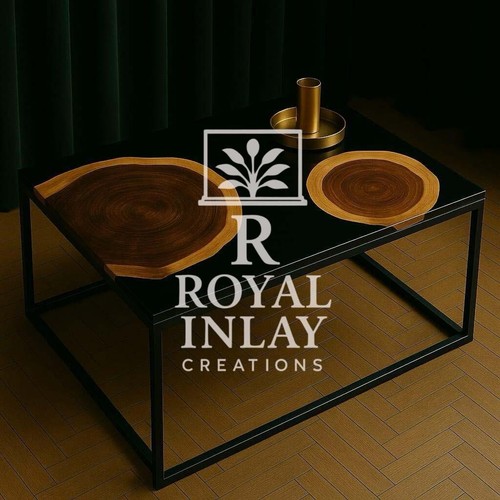 Black Resin Coffee Table with Dual Wood Slice Inlay|Modern Handmade Center Table - Picture 13 of 13