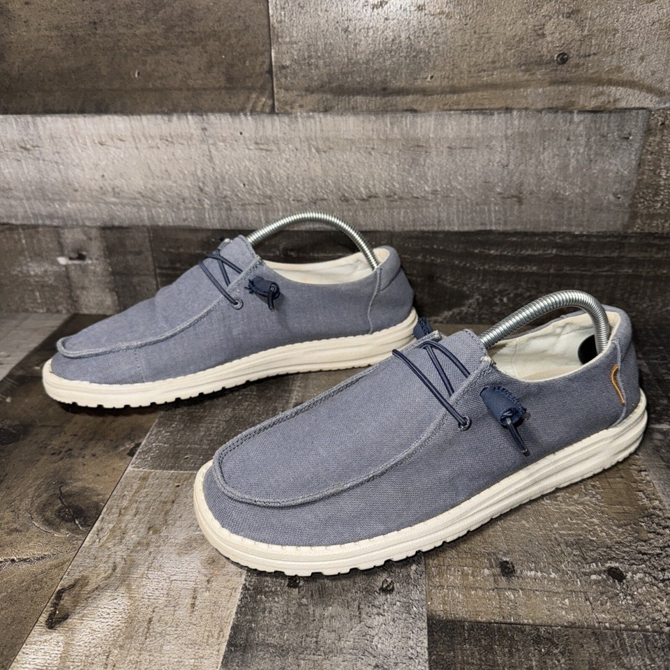Hey Dude Shoes Women Wendy Chambray Navy White Slip On Loafers Womens
