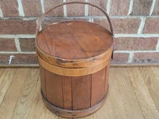 Vintage Wood Firkin Sugar Bucket signed Jenkins Primative Farmhouse 