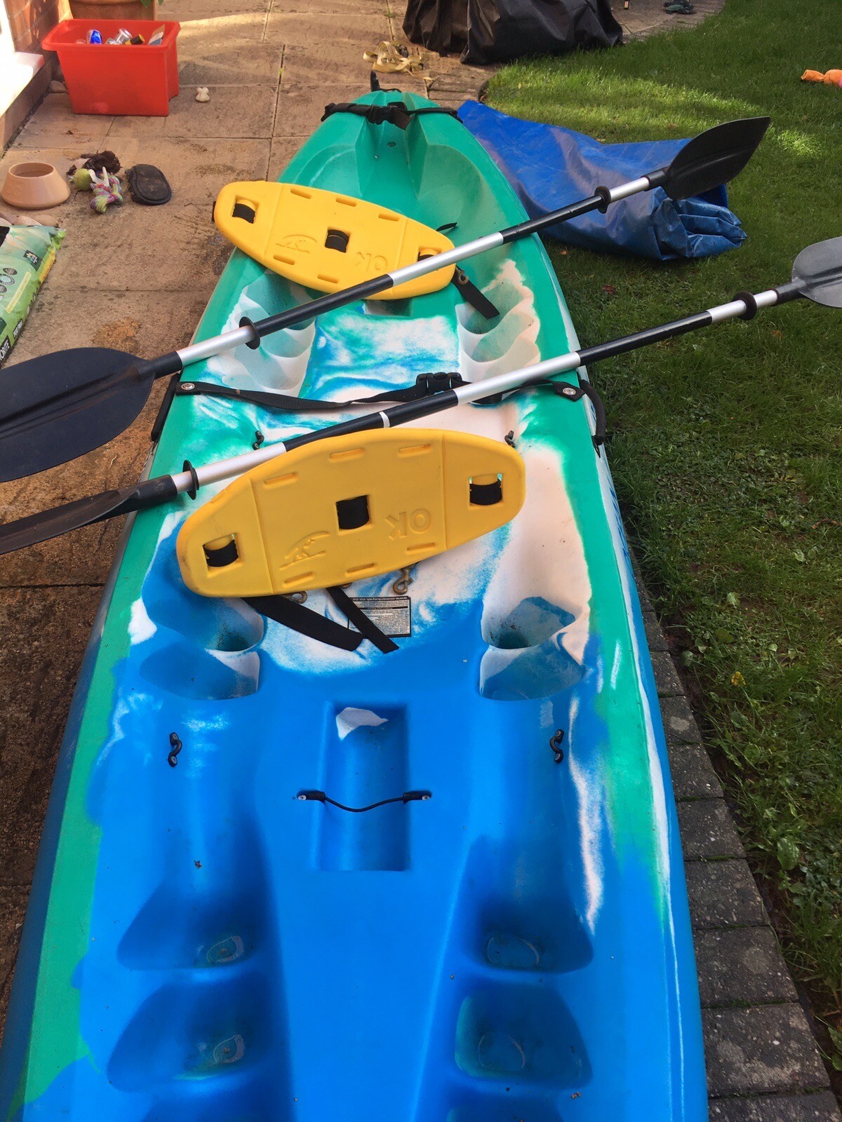 MALIBU TWO OCEAN KAYAK DOUBLE TANDEM SIT ON TOP CANOE 2 PERSON PADDLES